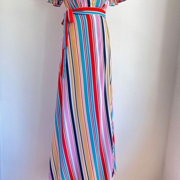 Louna Meghan Striped Multicolor Maxi Wrap Dress Size Small RTR Chic & Flowy - Picture 5 of 14